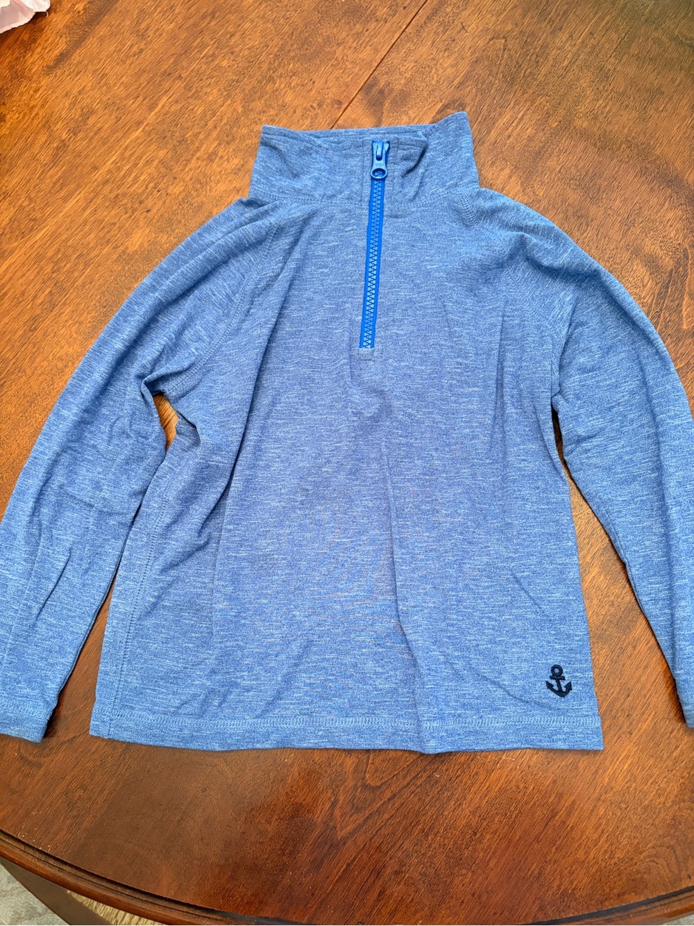 EUC Crewcuts Heather Blue Pullover with Teal Anchor Accent
